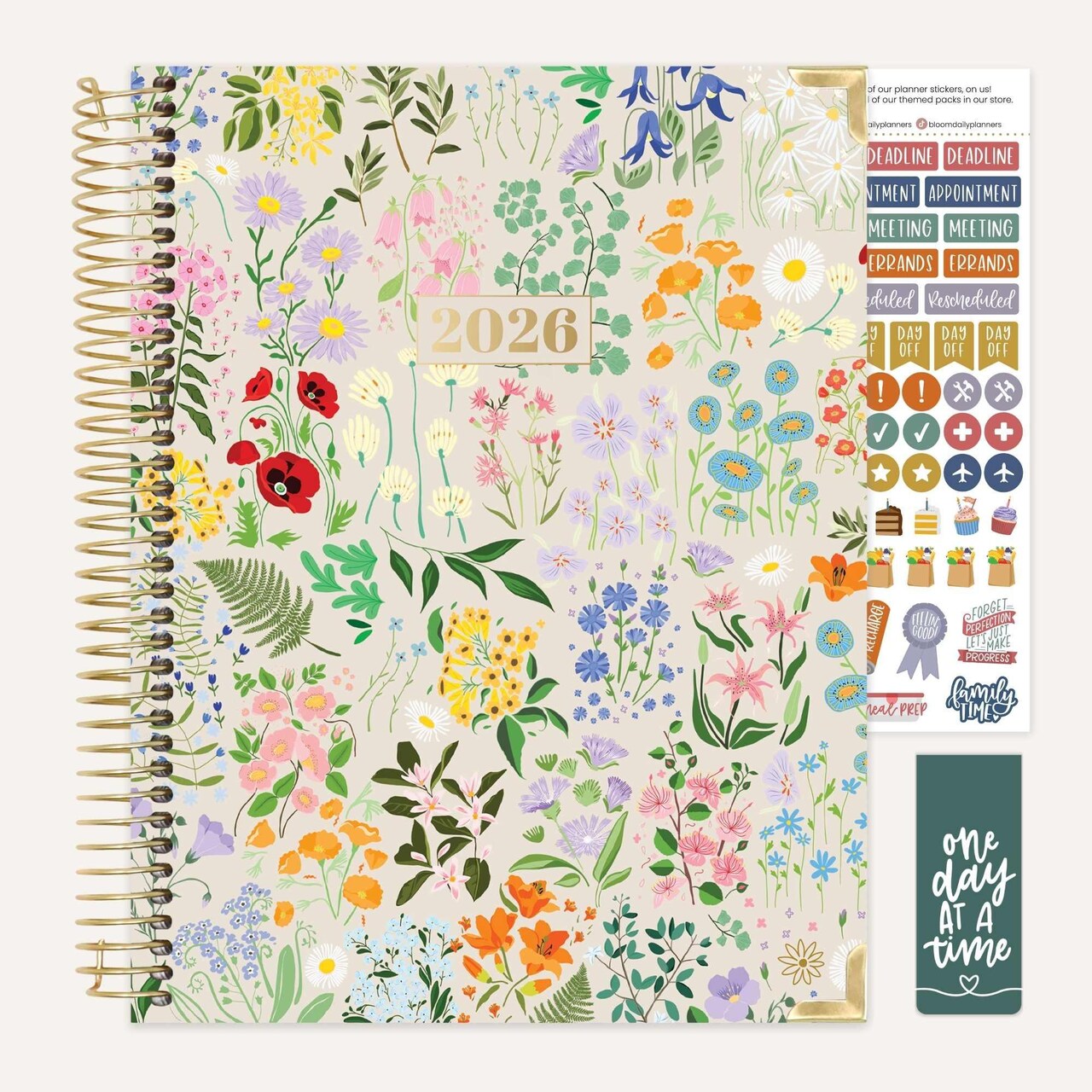 bloom daily planners 2026 Hard Cover Weekly & Monthly Planner, 8.5" x 11", Garden Party, Beige